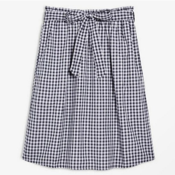 JOE FRESH Gingham Belted Skirt w Pockets B&W Black & White Checkered Skirt Sz S - Picture 1 of 9